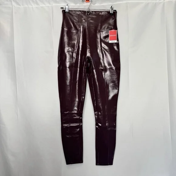 SPANX Faux Patent Leather Liquid Gloss Leggings Pants Ruby Size Medium NEW - Picture 5 of 14